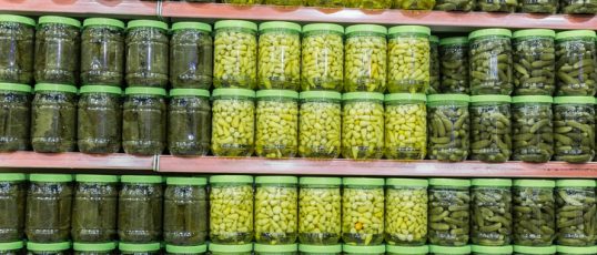 Pickle jars on shelves